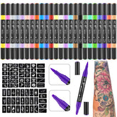Ponhey tattoo markers in 24 colors with 67 stencils for colorful skin art ideas.