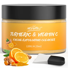 POP MODERN.C turmeric exfoliating face wash bottle shows a gentle 3-in-1 cleanser for daily radiance