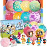 POPBATH Blue Heeler gift set packaging with vibrant bombs for playful bath time