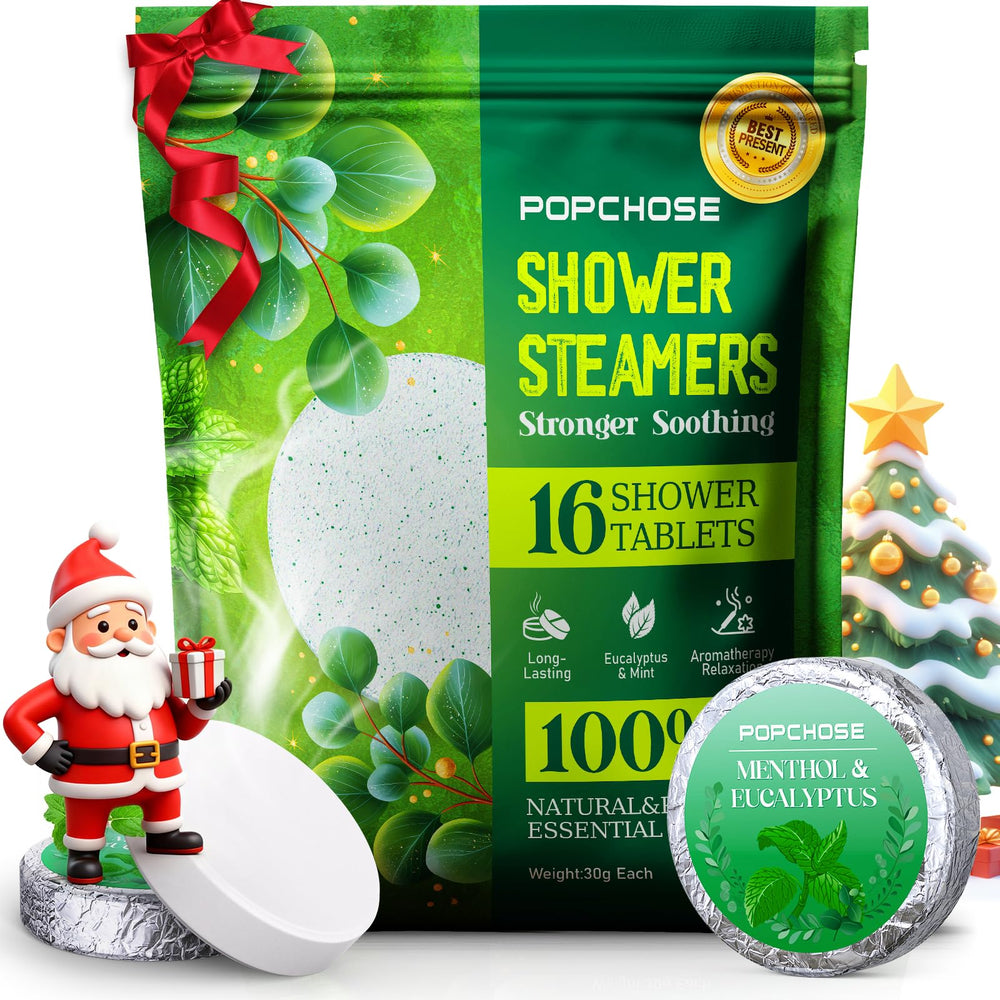 POPCHOSE eucalyptus shower steamer packaged for gifting and home spa ritual.