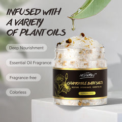 POP MODERN.C chamomile bath salts close-up conveys soothing routine for restful evenings