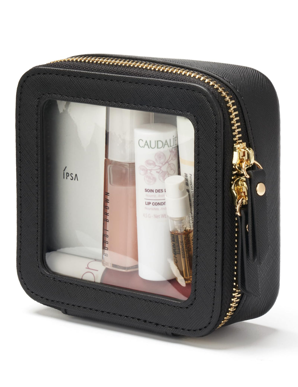 Popvibe mini clear black makeup bag front view highlighting transparent design for quick access