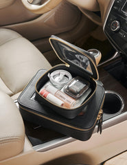 Popvibe mini clear black makeup bag material shot shows saffiano faux leather texture