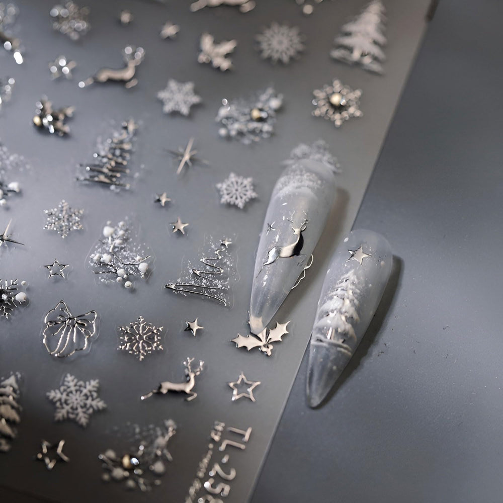 Posyofet Christmas nail stickers snowflake-embossed for quick, elegant holiday nails.