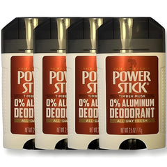 Power Stick Timber Musk deodorant box-packaging communicates value in a four-pack