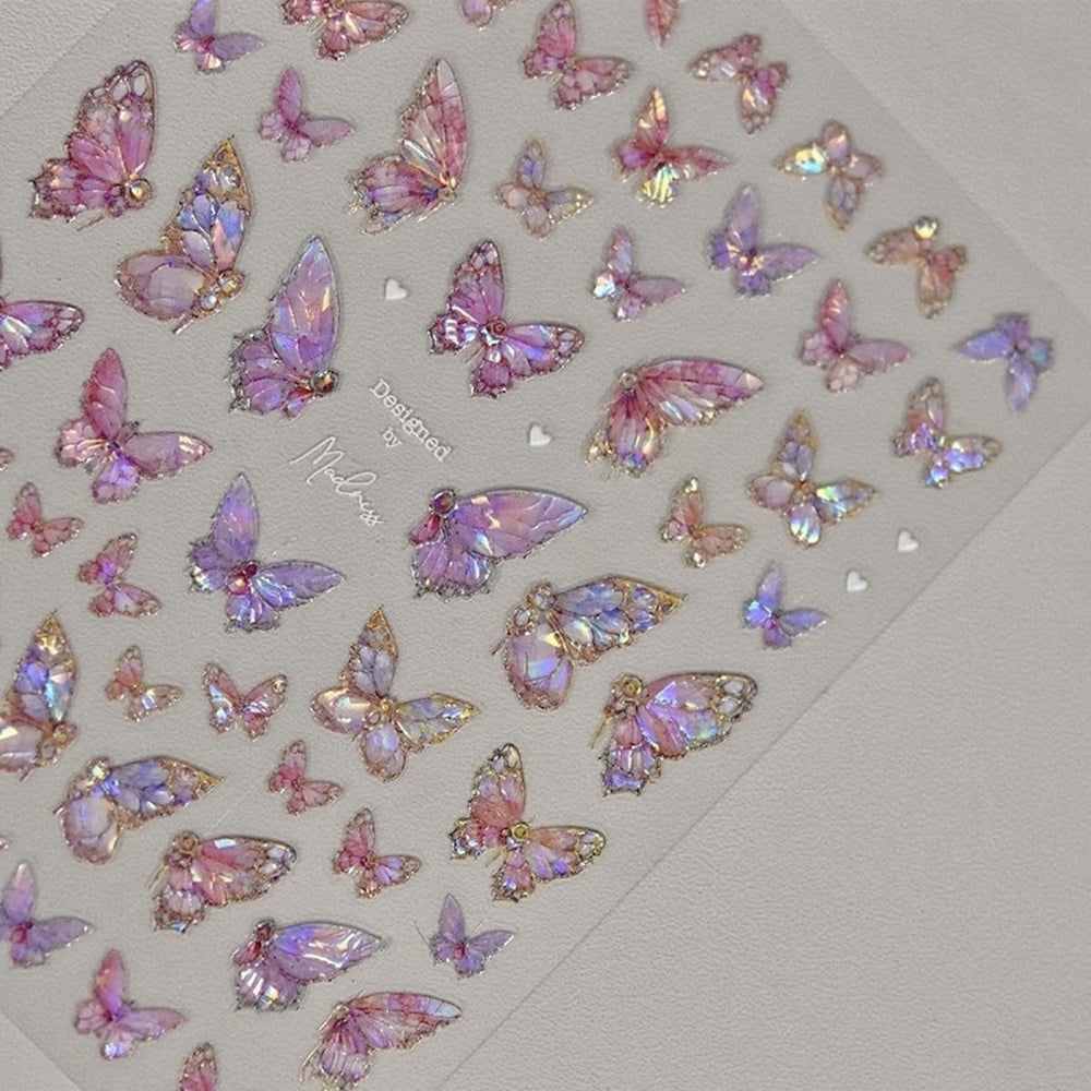 POWPOP butterfly nail stickers pink embossing adds dimensional depth for DIY manicure.