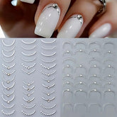 POWPOP French Lines 5D embossed bow design nail stickers for chic French tips.