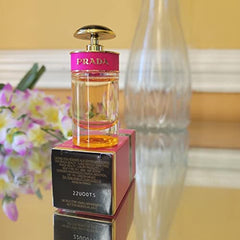 Prada Candy perfume bottle cap close-up highlighting sleek design and premium vibe.