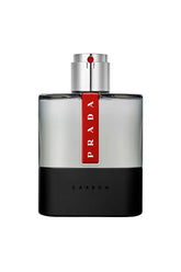 Prada Luna Rossa Carbon bottle close-up shows premium masculine design.