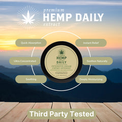 Premium Hemp Extract Daily Intensive Cream texture closeup reveals whipped, light feel for smooth skin.