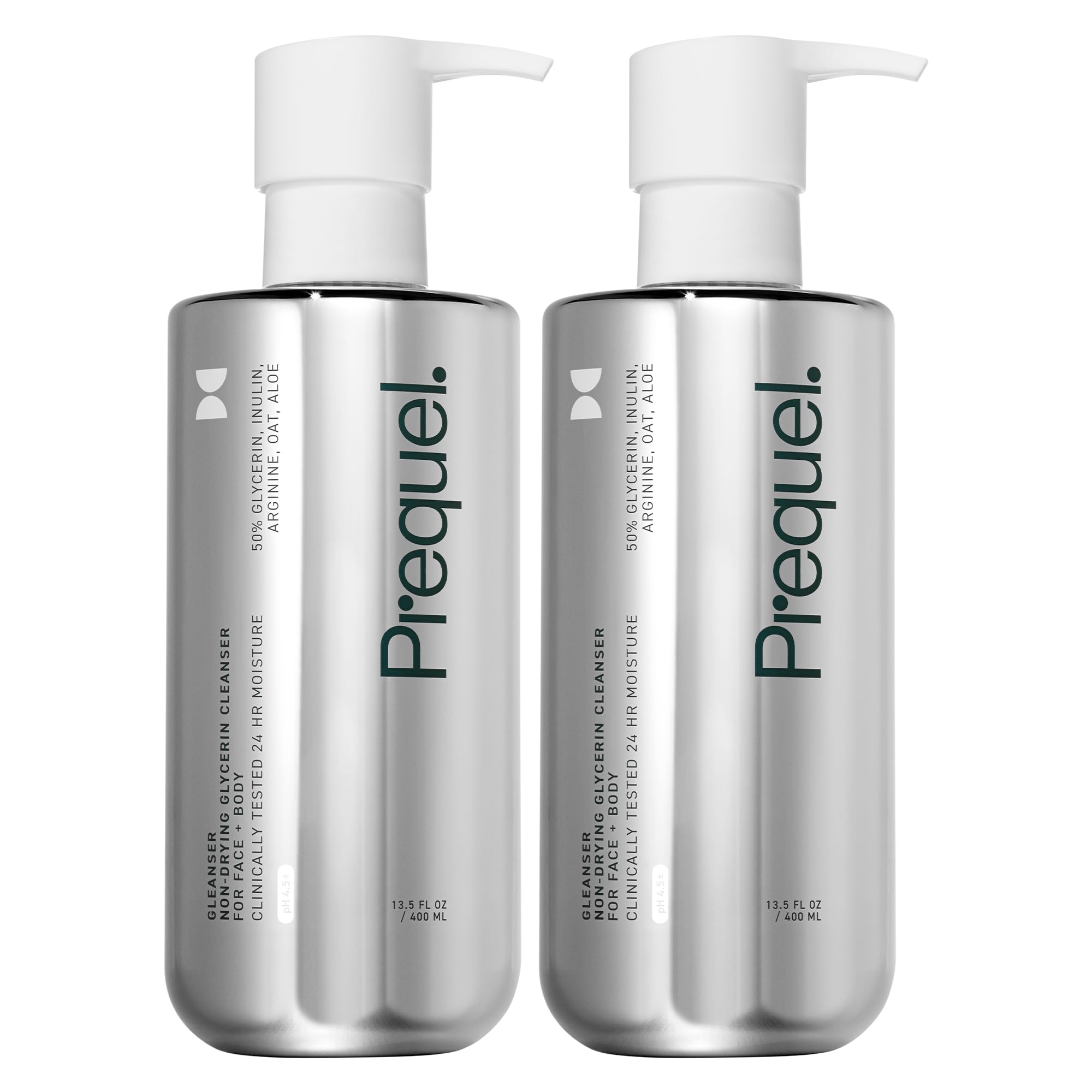 Prequel Gleanser bottle front—fragrance-free formula ideal for sensitive and dry skin.