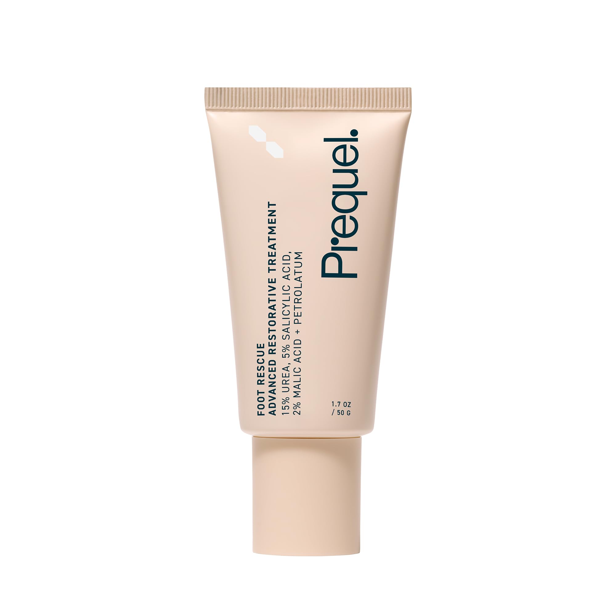 Prequel Skin Foot Rescue application shows smoothing dry feet with intensive cream.