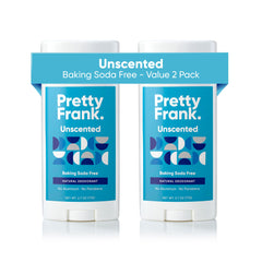 Pretty Frank deodorant stick unscented 2-pack on shelf for sensitive skin.