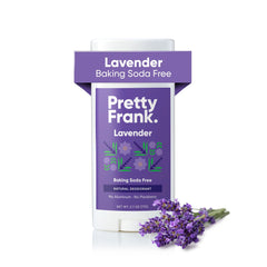 Pretty Frank lavender deodorant stick close-up showing soothing, aluminum-free formula.