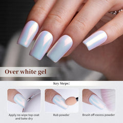 PrettyDiva mermaid-aurora-nail-powder-finish-on-nails swatch with rainbow glow.