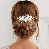 PrettyLife flower hair vine with bridal comb showing delicate white blooms for elegant wedding updos