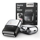 PRITECH electric foil shaver face closeup with 3-blade system for a smooth shave