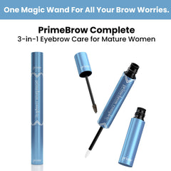 Prime Prometics PrimeBrow Complete tint closeup highlights natural taupe shade on skin.