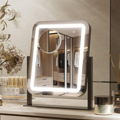 PRIMETEK vanity mirror with lights shows bright 16x14 surface for precise makeup application.