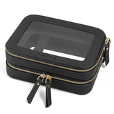 Prite clear makeup bag with double-layer design and brush compartment for organized travel