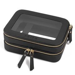 Prite clear makeup bag with double-layer design and brush compartment for organized travel
