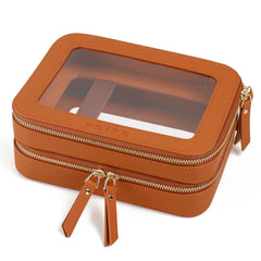 Prite large clear makeup bag front view with double-layer storage for cosmetics