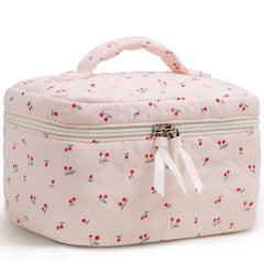 Prite large cosmetic bag with floral pattern offers spacious interior for cosmetics.