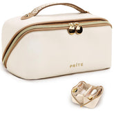 Prite makeup bag beige waterproof vegan leather with travel protection