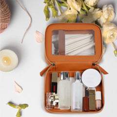 Prite makeup bag interior view showing lower cosmetics compartment for organized packing