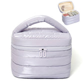 Prite Makeup Bag water-resistant fabric protects cosmetics during travel.