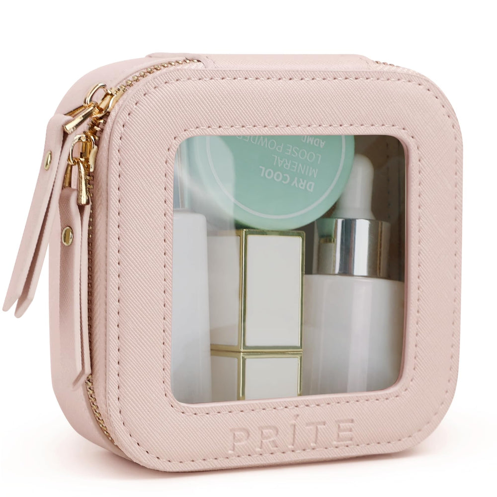 Prite small makeup bag pearlescent pink front view for portable cosmetics storage