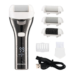 PRITECH electric foot callus remover front view shows compact ergonomic design for at-home pedicures.