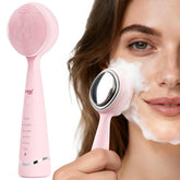 PRITECH facial cleansing brush front pink for a gentle cleanse and radiant skin