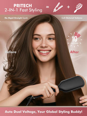PRITECH hair straightener brush offers 5 temps for customized heat on various textures.