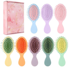 ProSuites mini hair brush set colorful closeup, eight brushes for kid-friendly detangling.