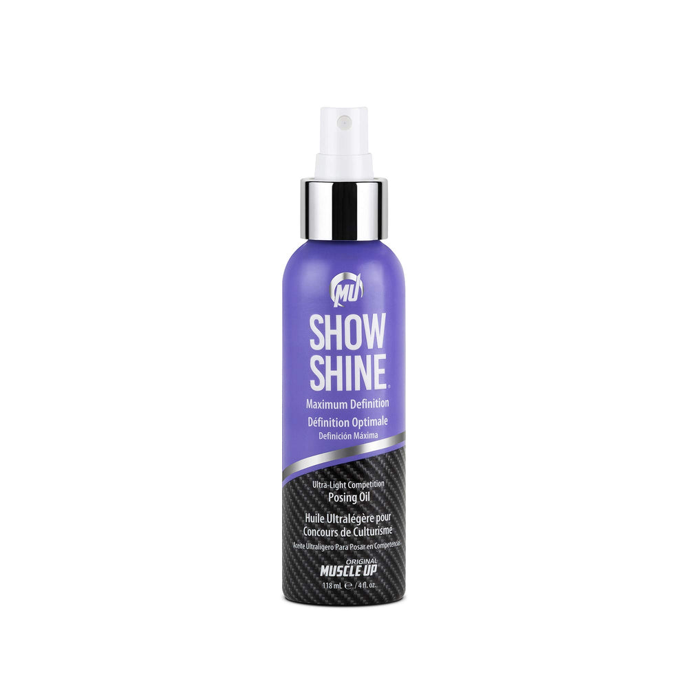 Pro Tan Show Shine bottle pour for even stage sheen and stage lighting compatibility.