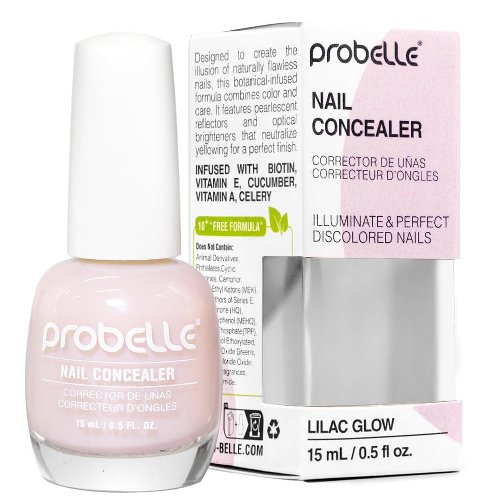 Probelle Illuminating Nail Concealer bottle with Lilac Glow showing brightened nails