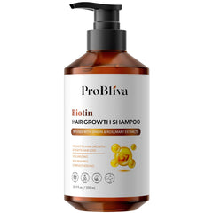 ProBliva Biotin Hair Growth Shampoo bottle promotes fuller-looking hair.