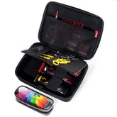 ProCase hard barber case shows dimensions and room for three clippers for travel.