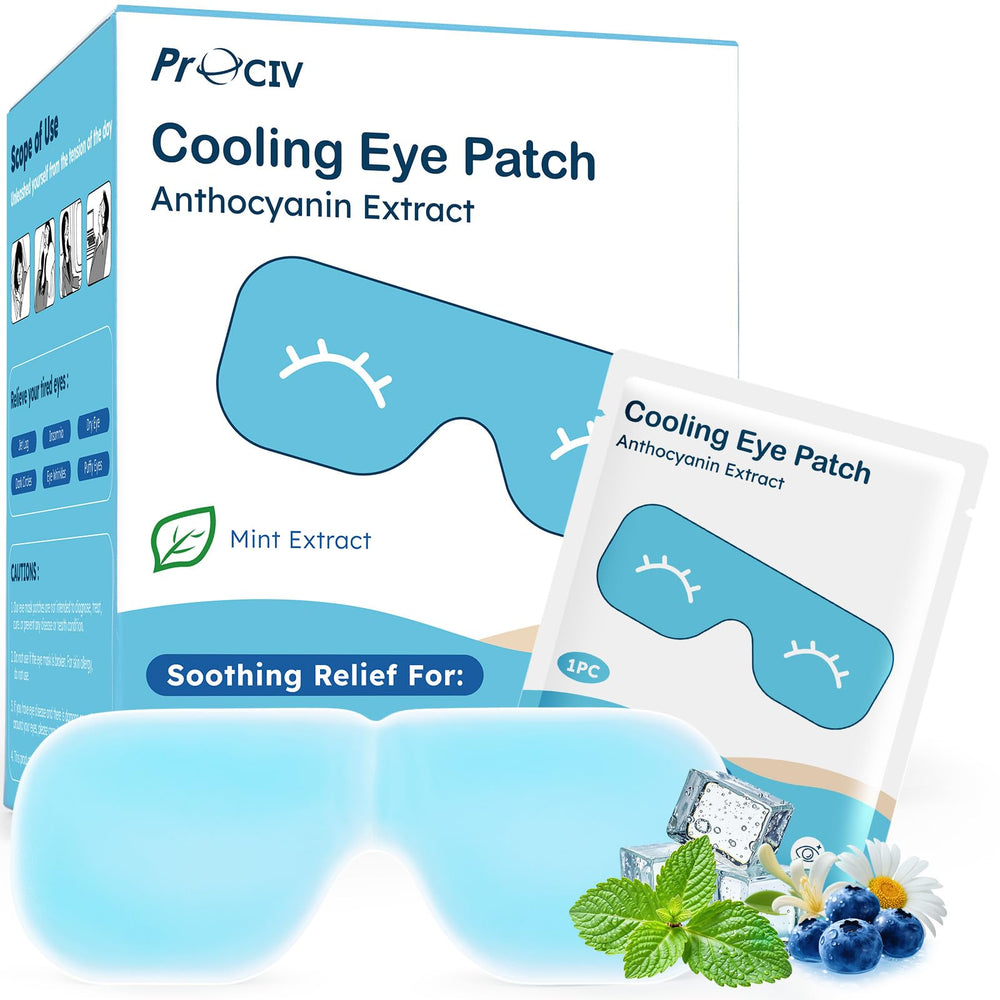 ProCIV Cold Eye Mask packaging offers ready-to-use cooling relief for tired eyes.