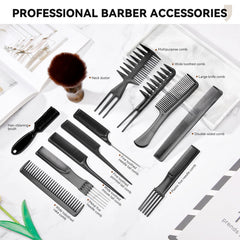 Professional barber comb set hair-cleaning brush removes loose hair after styling.