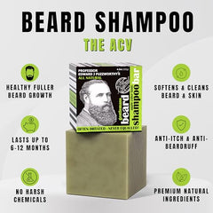 Professor Fuzzworthy's beard shampoo bar closeup shows natural ingredients promoting gentle beard care.