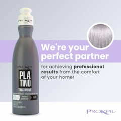 Prokpil Treatment Platinum Mask jar application shows easy, even distribution for smoother silver hair.