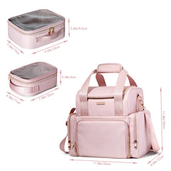 Prokva large makeup bag bottom compartments with clear cases for easy item finding.
