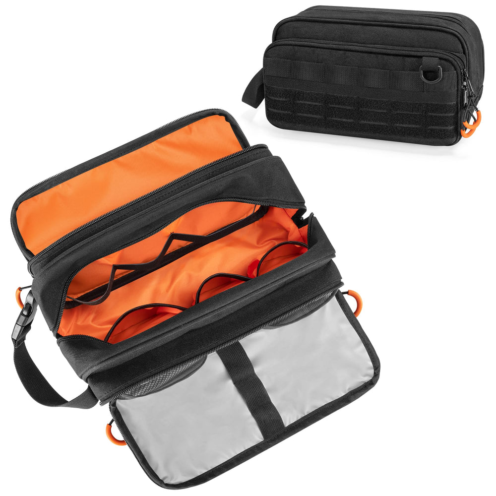 Prokva tactical toiletry bag center compartment keeps essentials organized on the go.
