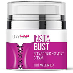 ProLab Organics InstaBust bottle close-up showing premium USA-made cream for firming