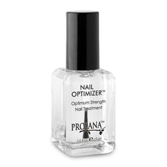 Prolana Nail Optimizer bottle closeup showing clear hardening formula for stronger nails