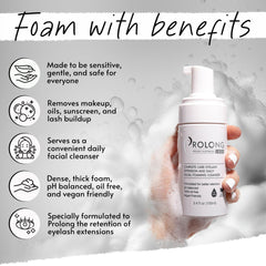 PROLONG LASH foaming cleanser texture shows gentle lather for lash cleaning