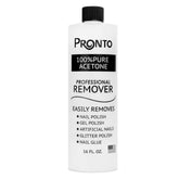 Pronto 100% Acetone Nail Polish Remover bottle for fast gel polish removal at home or salon.