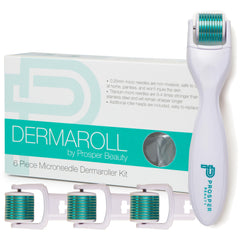 Prosper Beauty DermaRoll face roller with precise micro-needles for at-home exfoliation.